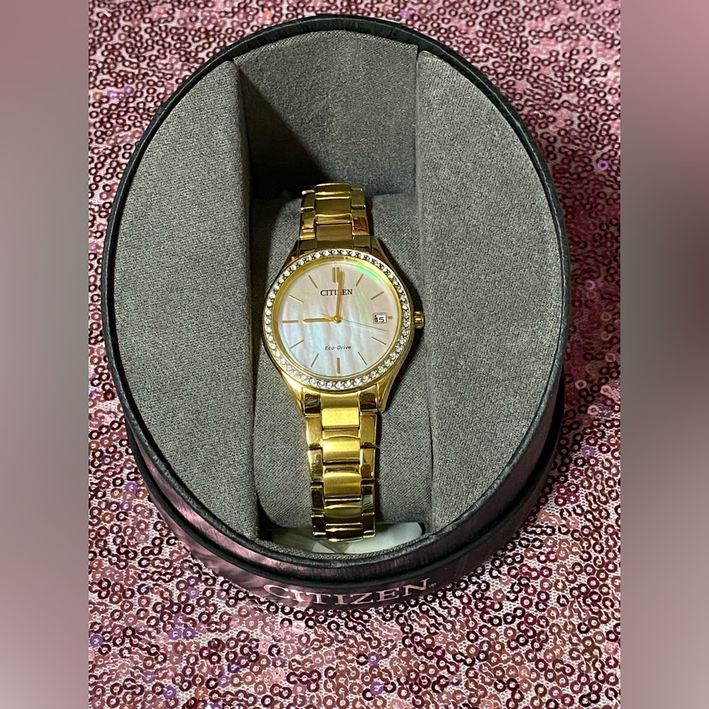 Citizen Eco-Drive Gold Women's Watch with Mother of Pearl Dial